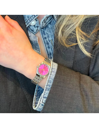 Retro 70s Mini Watch Steel, Fuchsia,...